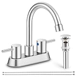 Homikit Bathroom Sink Faucet 3 Hole, 4 Inch 2 Handle Centerset Brushed Nickel Bathroom Faucet, 18/10 Stainless Steel Bath RV Vanity Farmhouse Faucets with Pop-up Drain & Supply Hoses