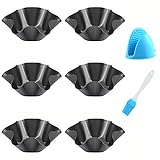 Abgream Tortilla Pan Set - 6 Pack Carbon Steel Non-Stick Taco Salad Bowl Tortilla Shell Maker Black Baking Pans with a Silicone Potholder and a Basting Brush (Small)