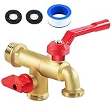 Pyntop Outdoor Double Taps Water Faucet, Garden Hose Splitter 2 Way, 3/4 inch Wall Mounted Brass Water Tap, Frost-Proof Outside Spigot Replacement with 2 Outlets for Balcony, Lawns, Hose Connector