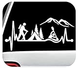 Hiker Guy Camping Tent Kayak Heartbeat Decal Sticker for Car Window 8.0 Inch BG 486