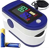 Finger Pulse Oximeter Larger Display Blood Oxygen Monitor with Batteries and Lanyard Included Fingertip Pulse Oximeter Color: Navy Blue