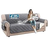 H.VERSAILTEX 100% Waterproof Couch Covers for 3 Cushion Couch Sofa Modern Sofa Slipcovers with Elastic Straps Thick Soft Furniture Protector Pet Friendly(Sofa, Grey/Beige)