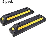 Genubi Industry Rubber Curb, Black Heavy Duty Parking Blocks Parking Target with Yellow Refective Stripes, Wheel Stop Stoppers for Car, Truck, RV, Trailer, and Garage, 2 Pack Professional Grade