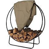Sunnydaze Outdoor Firewood Log Hoop and Cover Set - 48-Inch Powder-Coated Steel Lumber Storage Rack and Khaki Weather-Resistant Heavy-Duty Protective PVC Cover