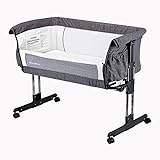 Mika Micky Bedside Sleeper Bedside Crib Easy Folding Portable Crib All mesh 2020 New,Grey