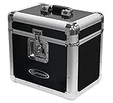 Odyssey KROM Series Record Utility Case for 70 Individual 12' Vinyl Records and LPs with Foam-Lined Interior, Secure Lock, and Handle, Black