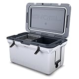 ENGEL 60 QT Ultra-Light Injection Molded Cooler - Ice Chest Keeps Ice up to 7 Days - Large Cooler Includes Wire Basket, Divider and Built-in Bottle Opener - White with Dark Grey Interior (White)