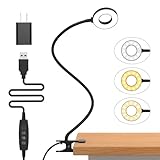iZELL Desk Lamp, LED Reading Light with Clamp, 3 Color Modes & 10 Brightness Flexible Gooseneck Book Light for Kids Reading Book in Bed at Night Clip on Table, Computer, Zoom Meetings - 27.6‘’ Black