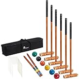 Pointyard 35' Six Player Croquet Set, Deluxe [Annatto Retro Style] Croquet Set with Wooden Mallets/Colored Ball/Wickets/Stakes for Adults/Teens/Family-Perfect for Lawn/Backyard Game/Park