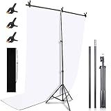Kmhesvi Portable White Backdrop with Stand - 5ft x 6.5ft Adjustable T-Shape Stand with White Photo Backdrop, 3P Spring Clamps, 1P Carry Bag for Photoshoot Parties Background