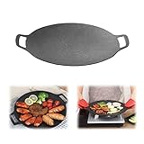 Korean Non-stick Round Baking Pan, 8 in 1 Korean BBQ Grill Pan,Non-stick Granite Coating,Round Griddle Pan, for Both Home and Outdoor stoves Grilling, Frying, Sauteing (15 inches)