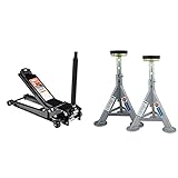 Arcan 2 Ton Extra Long Reach Low Profile Steel Floor Jack A20016 / XL2T, Black and 3 Ton Performance Jack Stands, Pair