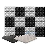 Arrowzoom New 12 Pieces 10x10x2inch Black and Gray Soundproofing Insulation Pyramid Acoustic Wall Foam Padding Studio Foam Tiles AZ1034 Black & Gray