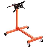 VEVOR Engine Stand, 3/8 Ton (750 LBS) Capacity Engine Motor Stand, with 360-Degree Rotating Head, Heavy-Duty Steel Engine Lift Stand with 6-Casters, 4 Adjustable Arms, Orange