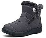 Hsyooes Womens Warm Fur Lined Winter Snow Boots Waterproof Ankle Boots Outdoor Booties Comfortable Shoes for Women,Gray,8 M US=Label Size 40