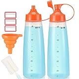 Ondiomn Condiment Squeeze Bottle Wide Mouth, 2 Pack 550ml Empty Reusable Squeeze Bottles for Honey,Batter,Catsup,Onion,Resin,Baking,Expoxy,Relish, BPA Free-Food Grade