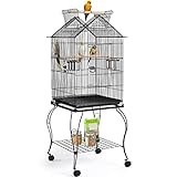 Yaheetech 57-Inch Rolling Open Top Roof Bird Cage for Mid-Sized Parrots Cockatiels Caique Quaker Monk Indian Ring Neck Green Cheek Conure Middle Bird Cage with Detachable Stand
