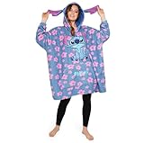 Disney Stitch Oversized Blanket Hoodie for Women Teens Evil Queen Stitch Fleece Hooded Blanket - Stitch Gifts (Blue/Pink Stitch)