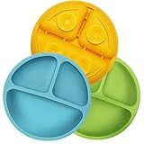 PandaEar Divided Unbreakable Silicone Baby and Toddler Plates - 3 Pack - Non-Slip - Dishwasher and Microwave Safe - Silicone (Blue Green Yellow)