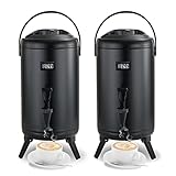 2Pcs Stainless Steel Insulated Beverage Dispenser Cold and Hot Drink dispenser with Electronic Temperature Display–3.17Gallons 12 Liters Water Dispenser with Spigot Keep Hot Water Milk Tea Coffee