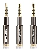 FosPower (3 Pack) 3.5mm (1/8') Male to Female Stereo Audio Headphone Jack Adapter [Ultra-Slim Design | 4-Conductor TRRS | 24K Gold Plated Connector] for Phones, Tablets, Headphones & Card Readers