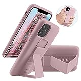 LAUDTEC Silicone Kickstand Case Compatible with iPhone 11 case(6.1 in) Vertical and Horizontal Stand Hand Strap Metal Kickstand,Flexible Soft Liquid Silicone Stand Case for iPhone 11(Light Pink)