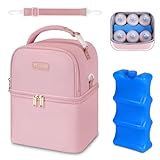 Mancro Breastmilk Cooler Bag with Ice Pack, Insulated Baby Bottle Bag Fits 6 Baby Bottles Up to 9 Ounce, Double Layer Bottle Bag for Daycare, Breast Milk Cooler Travel Bag for Nursing Mom, Pink
