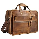 Polare 17'' Full Grain Leather Briefcase Laptop Attache Case Messenger Bag For Men Fits 15.6'' Laptop