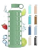 purifyou Premium 40/32 / 22/12 oz Glass Water Bottles with Volume & Times to Drink, Silicone Sleeve & Stainless Steel Lid Insert, Reusable Bottle for Fridge Water, Milk, Juice (32oz Shale Green)