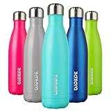 BJPKPK Insulated Water Bottles -17oz/500ml -Stainless Steel Water bottles, Sports water bottles Keep cold for 24 Hours and hot for 12 Hours,BPA Free water bottles, Turquoise