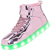 APTESOL Kids LED Light Up Shoes High Top Cool USB Rechargeable Flashing Sneakers for Halloween Xmas Birthday Gift School Party Dancing Unisex Child Boys Girls Footwear (MirrorPink, 13 Little Kid)