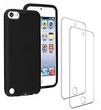 JNSA Black Silicone Soft Case for New iPod Touch/iPod Touch 6th Generation / 5th Generation,with HD Screen Protector 2 PCS, New iPod Touch Rubber Gel Slim Thin Anti Slip Cover Case (T5+2)