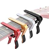 4 Pieces Guitar Capo Aluminum Metal Universal, Acoustic and Classical Electric Guitars, Bass, Banjo, Violin, Mandolin, Ukulele All Types Lightweight String Instrument (Black, Red, Silver, Gold)