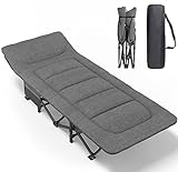 ATORPOK Camping Cot for Adults with Cushion and Pillow, Portable Folding Bed for Sleeping, Lightweight Tent cot with Carry Bag Supports 450 lbs (Grey)