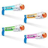 X-Shot Water Warfare Small Tube Soaker (4 Pack) by ZURU Super Soaking Pump Action, Pool Party Pack, Fills up to 380ml, Shoots up to 8 Meters, for Boys, Girls, Children