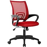 Home Mesh Office Chair Ergonomic Desk Chair Mid Back Computer Chair Task Rolling Swivel Chair with Lumbar Support Arms Modern Executive Adjustable Chair for Girl Adults Women(Red)