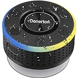 Donerton Bluetooth Shower Speaker, IPX7 Waterproof Wireless Speaker with Suction Cup, Portable Speaker, 360 HD Surround Sound, LED Light Mini Speakers, Dual Stereo Pairing, Built-in Mic, Radio(Black)