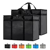 NZ home Insulated Cooler Bag and Food Warmer (XL Plus, 2 Pack) for Food Delivery & Grocery Shopping with Zippered Top, Black