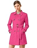 Allegra K Women's Notched Lapel Double Breasted Faux Suede Trench Coat Jacket with Belt Small Hot Pink