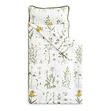 Wake In Cloud - Nap Mat with Removable Pillow for Kids Toddler Boys Girls Daycare Preschool Kindergarten Sleeping Bag, Floral Pattern Printed on White, 100% Cotton with Microfiber Fill