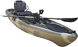 BKC PK11 Angler 10.5-Foot Sit On Top Solo Fishing Kayak w/Instant Reverse Pedal Drive, Hand Control Rudder, Paddle, and Upright Seat (Green Camo)
