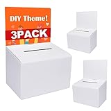GRAWUN 3 Pack Cardboard Ballot Box with Slot, Suggestion Boxes with Removable Header, White Glossy Raffle Boxes 6.5x4.5x4.5Inch, Donation Boxes for Fundraising, Collecting Card and Voting Contest