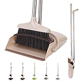 XXFLOWER Broom and Dustpan Set with Long Handle, Light Weight Stainless Steel Poles Stand Upright Dustpans with Broom Combo for Home Kitchen Office Pet Dog Hair, Brown & Beige Color, 1-Pack