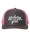 Archery Girl Hat/Adjustable Snapback/Bow Hunting Apparel/White Text (Charcoal/NEON Pink)