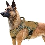 rabbitgoo Tactical Dog Harness for Large Dogs, Heavy Duty Dog Harness with Handle, No-Pull Service Dog Large Breed, Adjustable Military Dog Vest Harness for Training Hunting Walking, Brown Camo, L