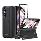 for Samsung Z-Fold-3 Case: [Hidden Kickstand][Wireless Charging] Slim Hinge Protection Lightweight Stand Case with Screen Protector- Protective Phone Cover for Samsung Galaxy Z Fold 3 5G 2021 (Black)