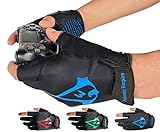 Americ Empire Pro Fingerless Gaming Gloves for Sweaty Hands 【As Seen on TV】 Gamer Gloves PS4, Xbox One, EPG Anti Sweat. Finger Gloves for Gaming | Gamer Grip for Sweaty Hands. Gamer Gifts (Blue, M)