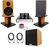 Rockville BluTube Bluetooth Tube Amplifier+Wood Bookshelf Speakers+Stands and Subwoofer