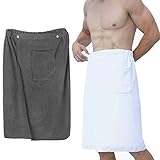VOPHIA 2 Pack Men Boys Soft Wearable Bath Towels with Snaps,Soft Adjustable Bathroom Pool Beach Spa Bathing Shower Cover Up Wrap Around Towel with Elasticated Band
