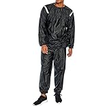 Heavy Duty Sauna Suit For Women Men Exercise Weight Loss Gym Fitness Workout Reflective Trim Sweat Sauna Suit (Black, Small-Medium)